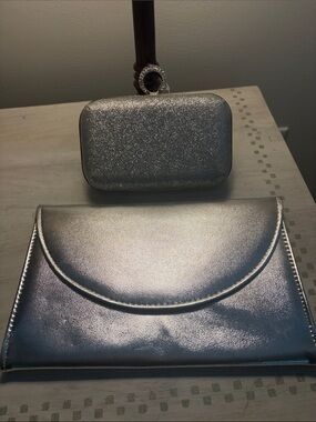 Silver Metallic Clutch & Glitter Minaudière Duo